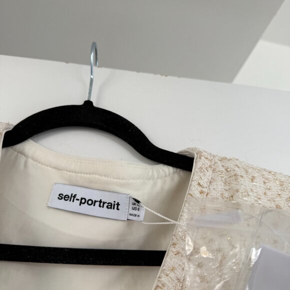 NWT Self-Portrait Jacket Mini Dress Boucle Metallic Boucle Pleated Skirt Sz 6 - Picture 4 of 10